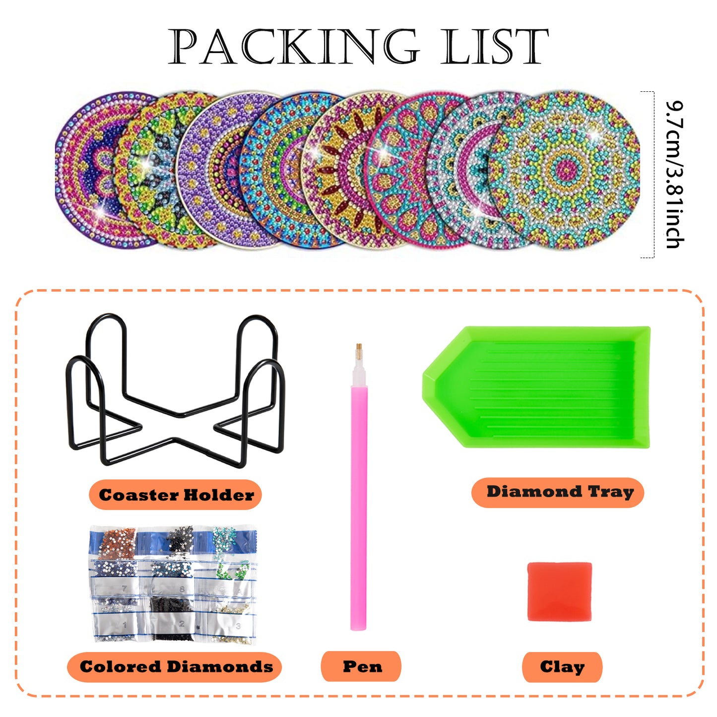DIY Diamond Painting Coaster Kit with Holder - Mandala Pattern, 9.7x9.7cm, Perfect for Beginners and Adults