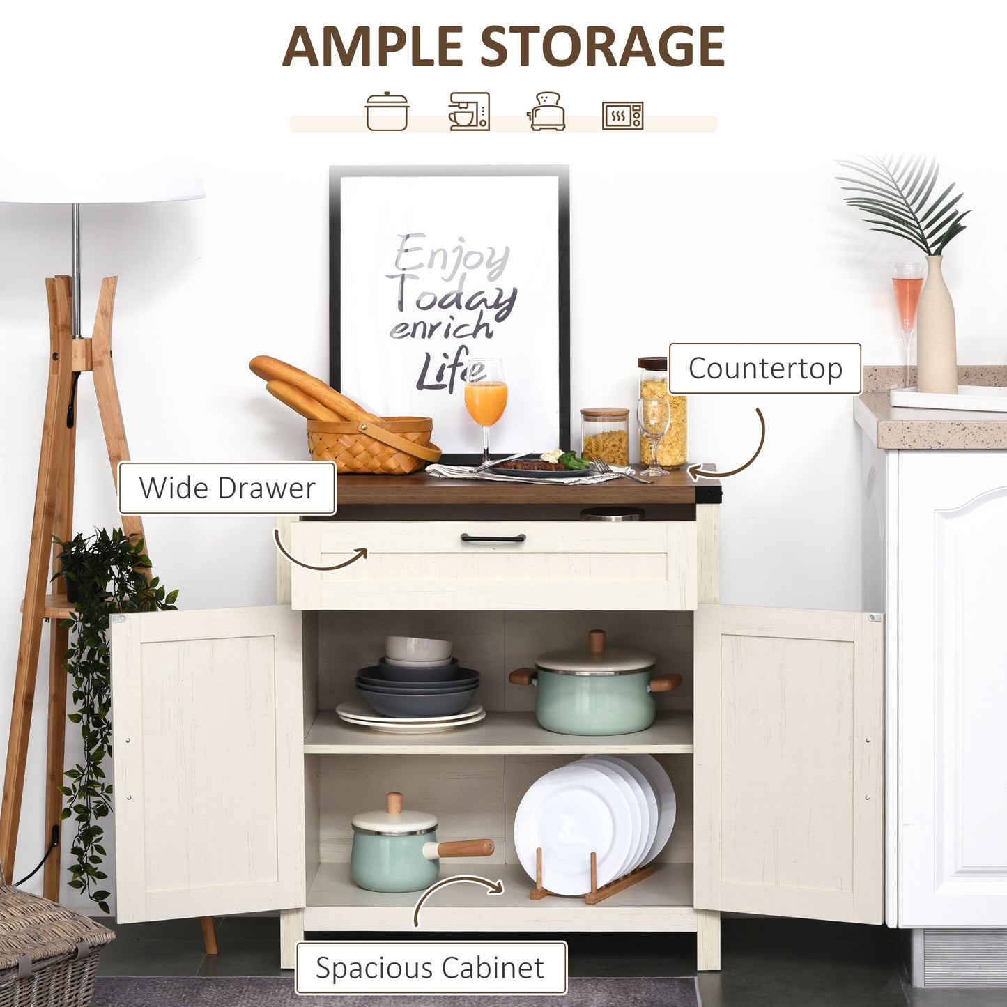 Modern Farmhouse Buffet Cabinet with Storage - Distressed White