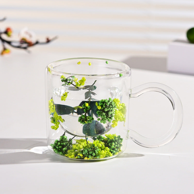 Double-Layer Borosilicate Glass Flower Pattern Cup - 200ml, High Temperature Resistant