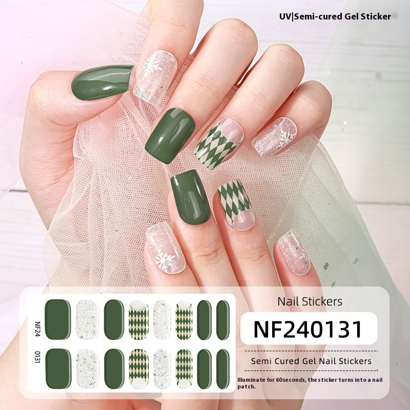 Semi-Cured Christmas Nail Stickers - Gel Nail Art Decals for Holiday Manicure