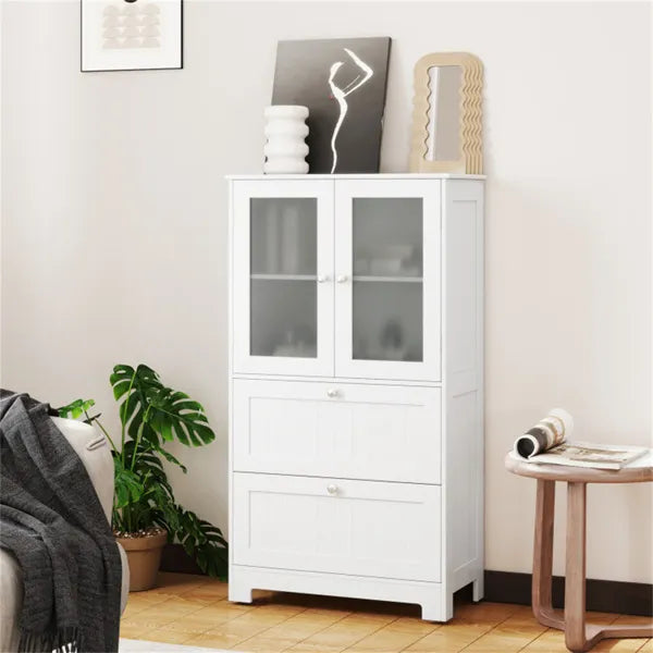 Freestanding Floor Storage Cabinet with Adjustable Shelf and 2 Drawers