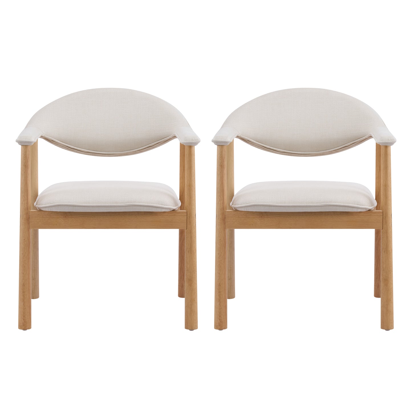 Beige Upholstered Dining Chairs with Curved Back - Set of 2