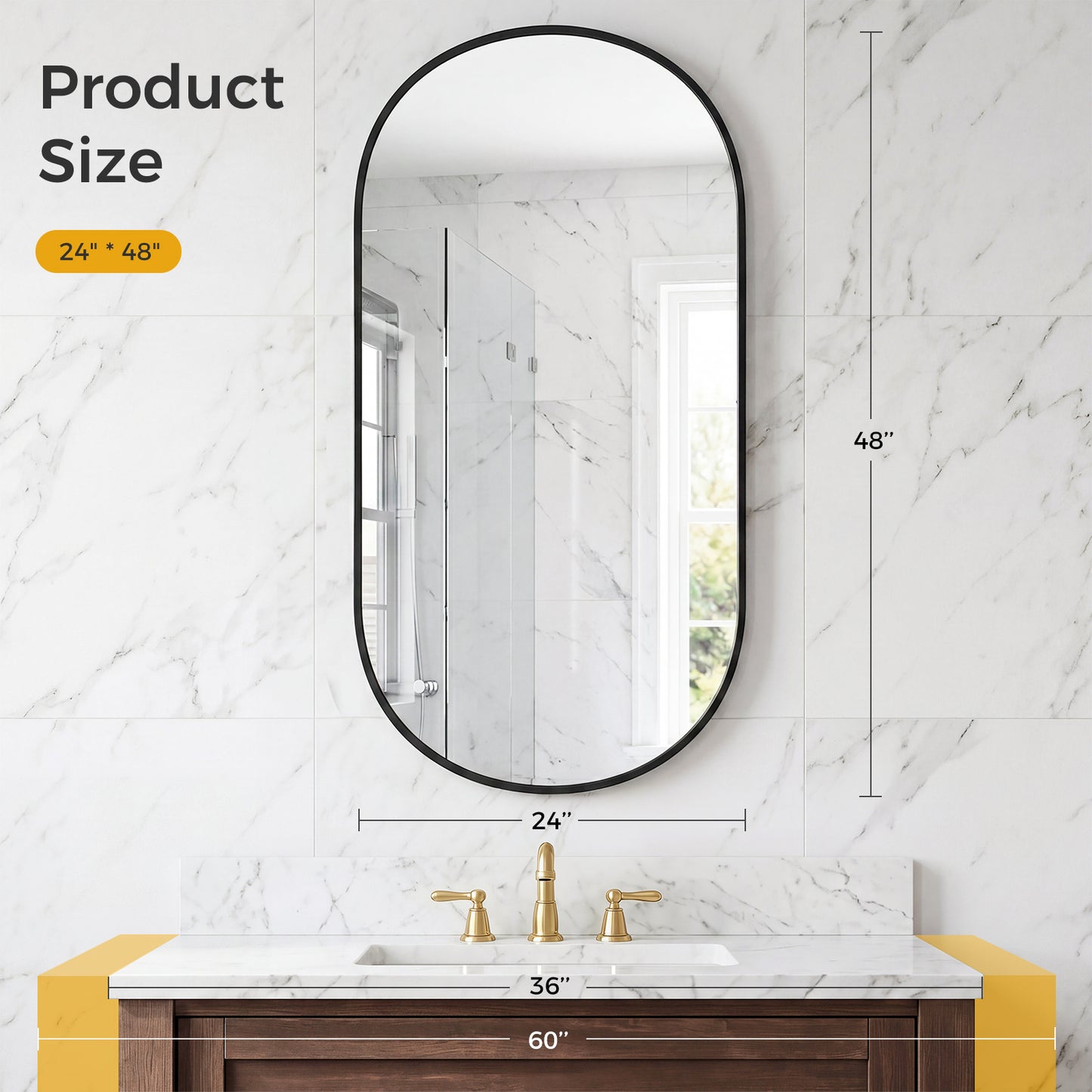 Bathroom Mirror, Oval Wall With Rust-proof Metal Frame And Tempered