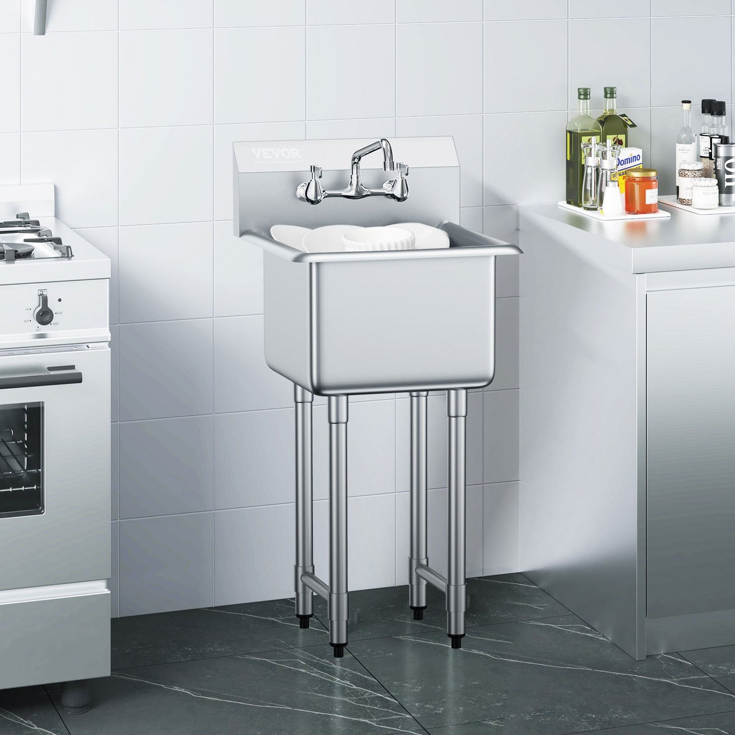 Commercial Stainless Steel Utility Sink with Faucet & Legs - 18"x41"
