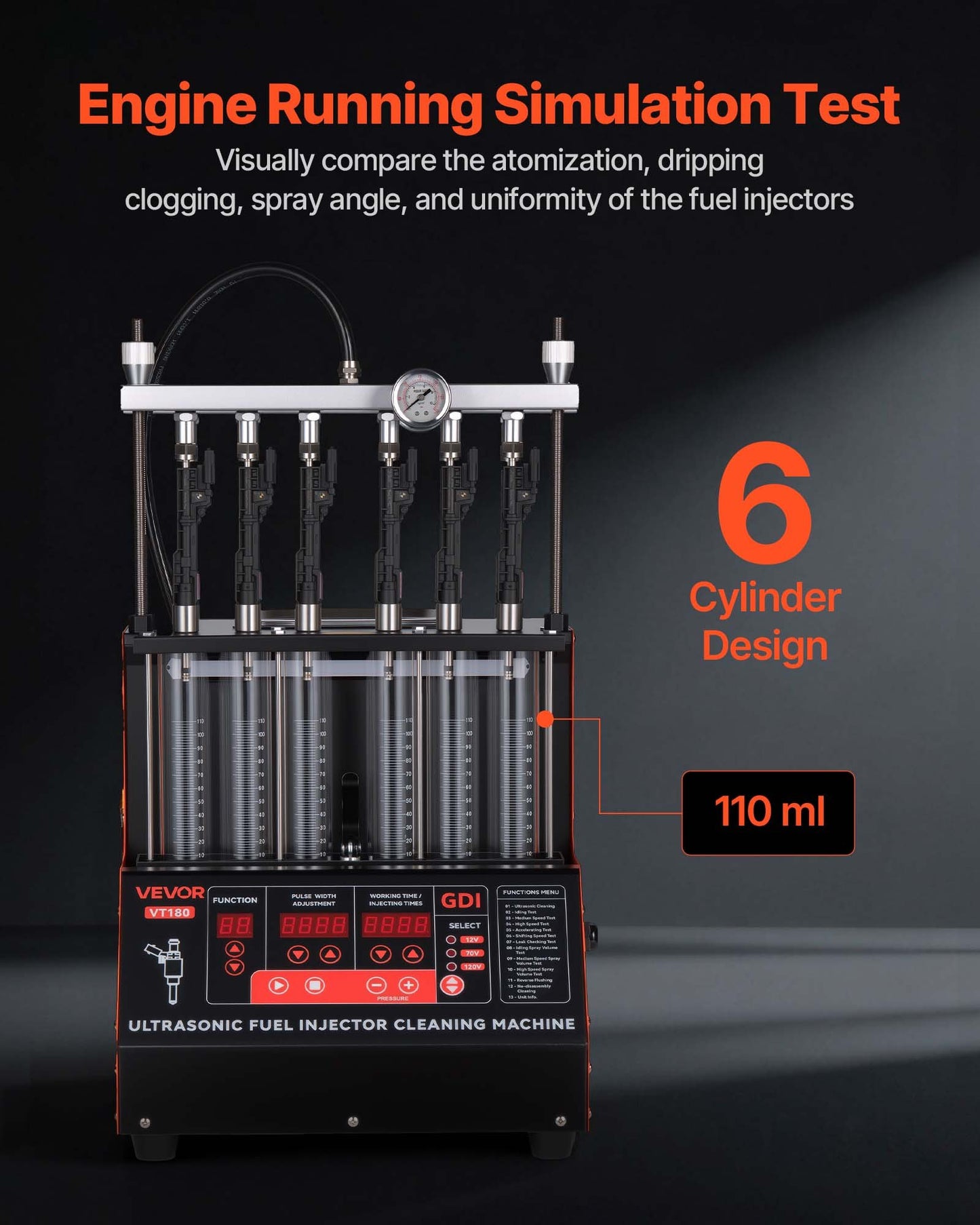 Fuel Injector Cleaner Tester Ultrasonic Machine for 6-Cylinder EFI GDI Vehicles