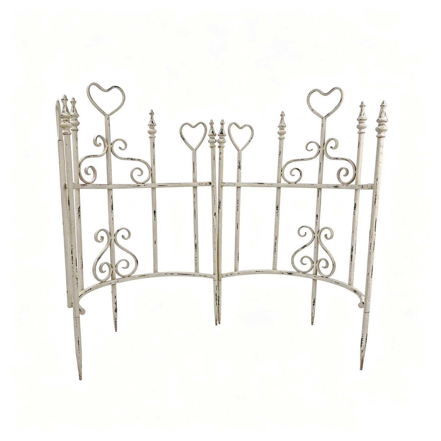 Decorative Iron Garden Fence Panels - Antique White, 2 Pcs