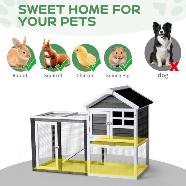 Animal Pet House with Ladder Gray Fir Wood Cage for Small Animals