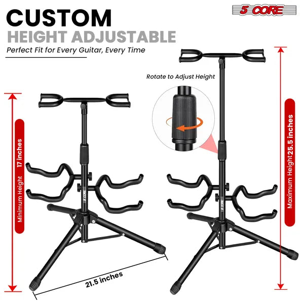 Adjustable Double Guitar Stand - Foldable, Portable, Black