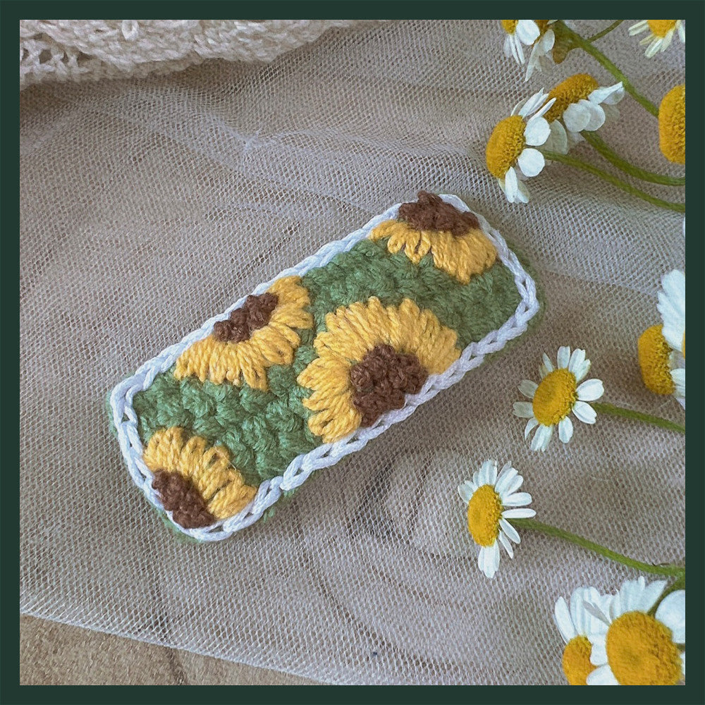 Hand-Crocheted Embroidered Hair Clip, Multiple Colors