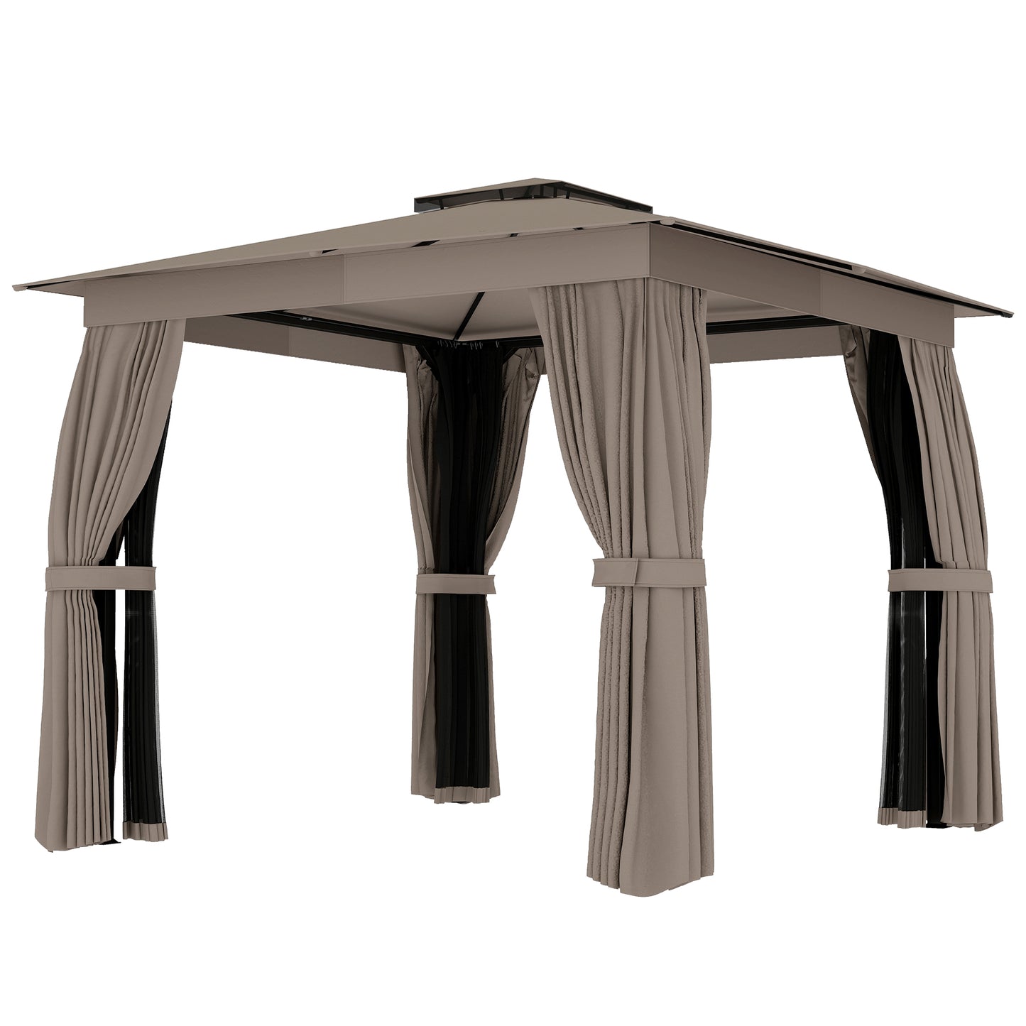 10x10 Outdoor Gazebo Canopy with Curtains and Netting - Khaki
