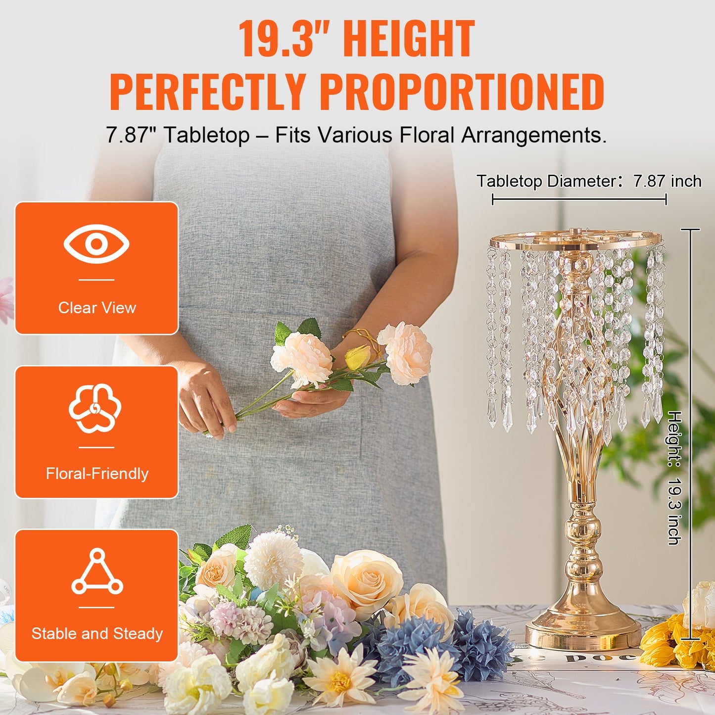 12PCS Tall Crystal Wedding Flower Stands Vase for Party Decor - Metallic