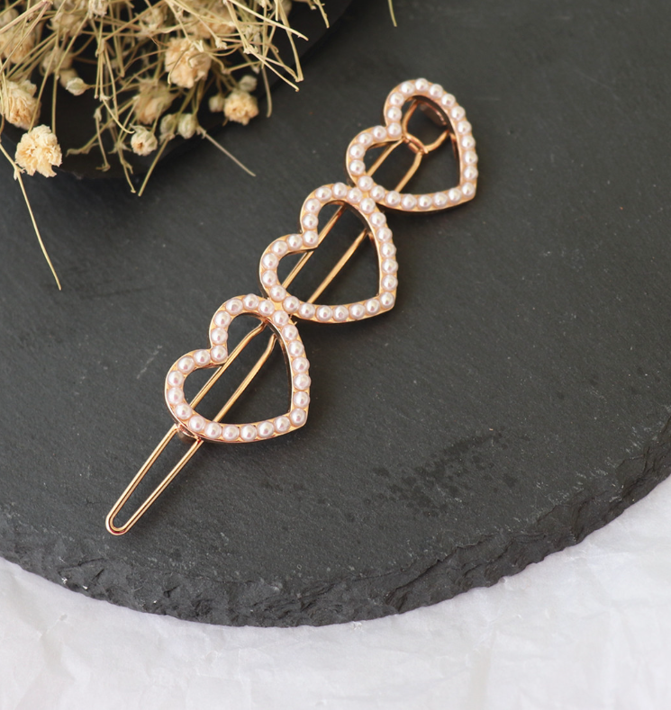 Heart Pearl Hair Clip - Gold Plated Alloy