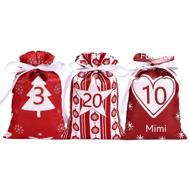 Christmas Advent Calendar Satin Gift Bags Set - Multicolor Drawstring Packaging