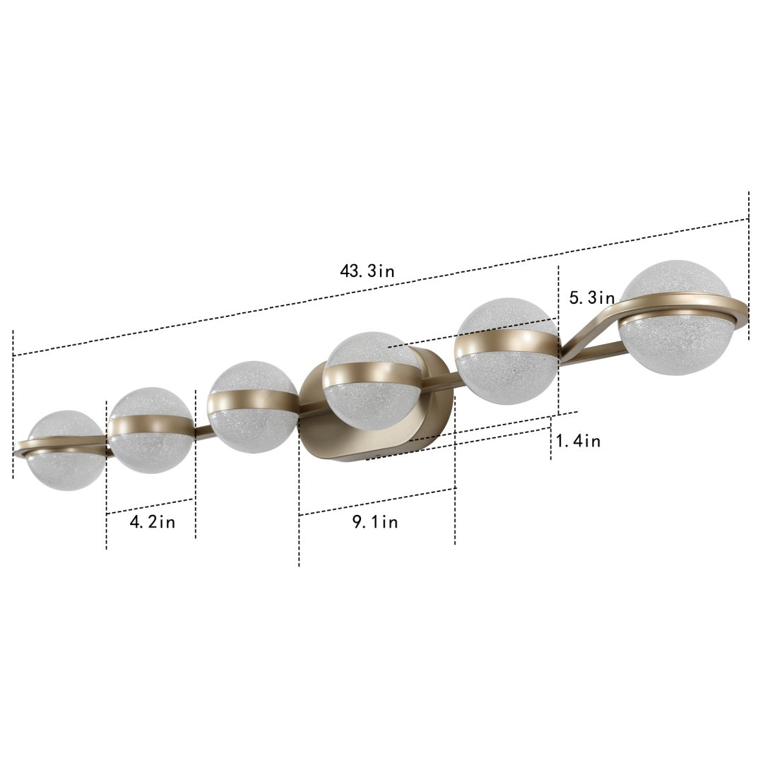 43-Inch Gold LED Bathroom Vanity Light Fixture - 6 Lights