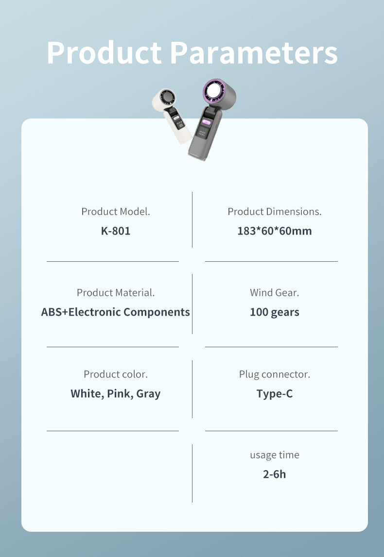 Rechargeable Handheld Fan with LED Display, Foldable Personal Cooling Device