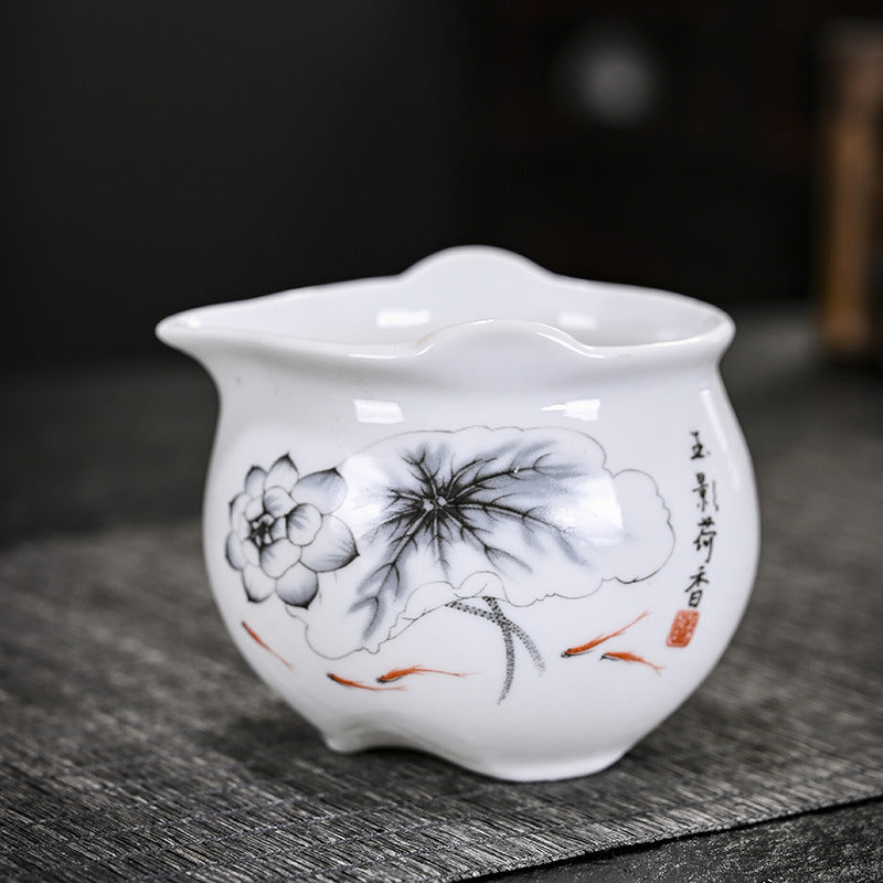 Porcelain Chinese Style Tea Set with Tea Tray - White Ceramic Tableware