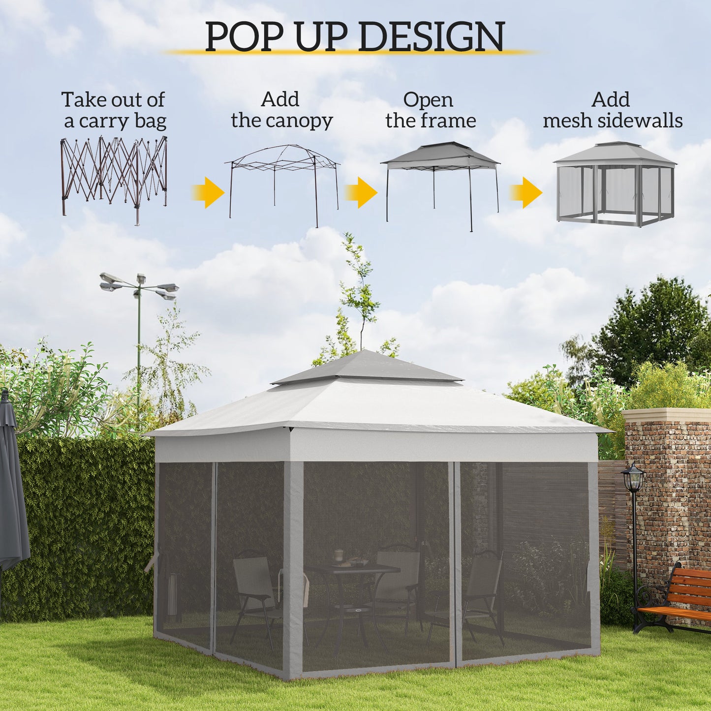 11x11 Portable Outdoor Patio Canopy with Mesh Privacy Netting