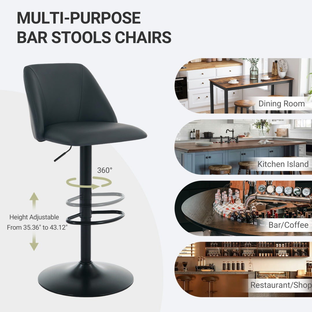 Adjustable Upholstered Swivel Bar Stools - Set of 1