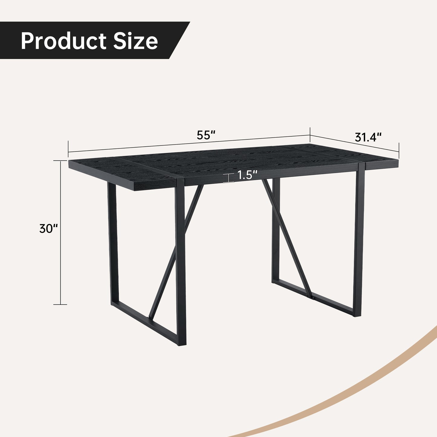A 55-Inch Minimalist Retro Rectangular Dining Table With Black
