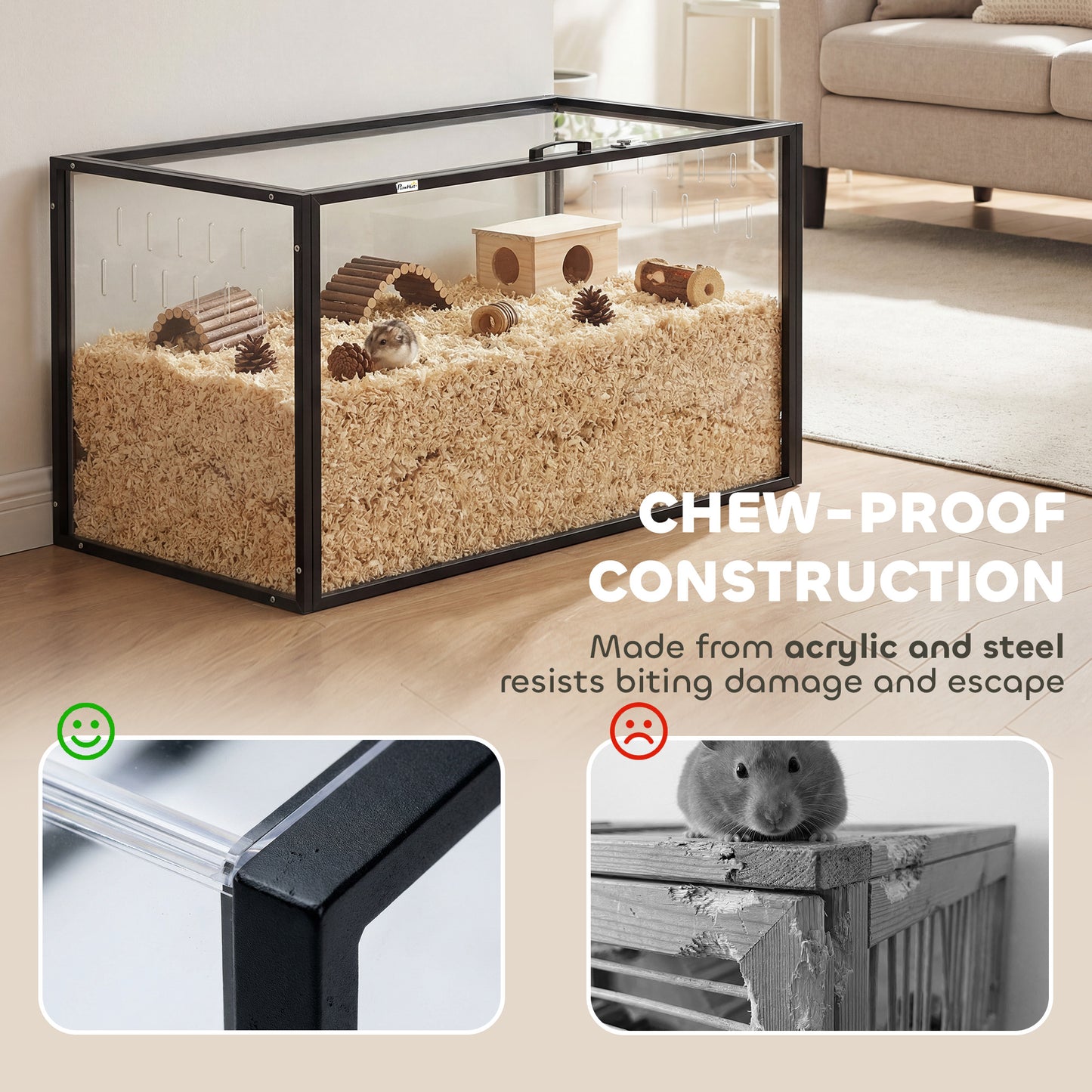 Large Acrylic Hamster Cage with Openable Top for Small Pets, Chewproof Guinea Pig & Hedgehog Habitat