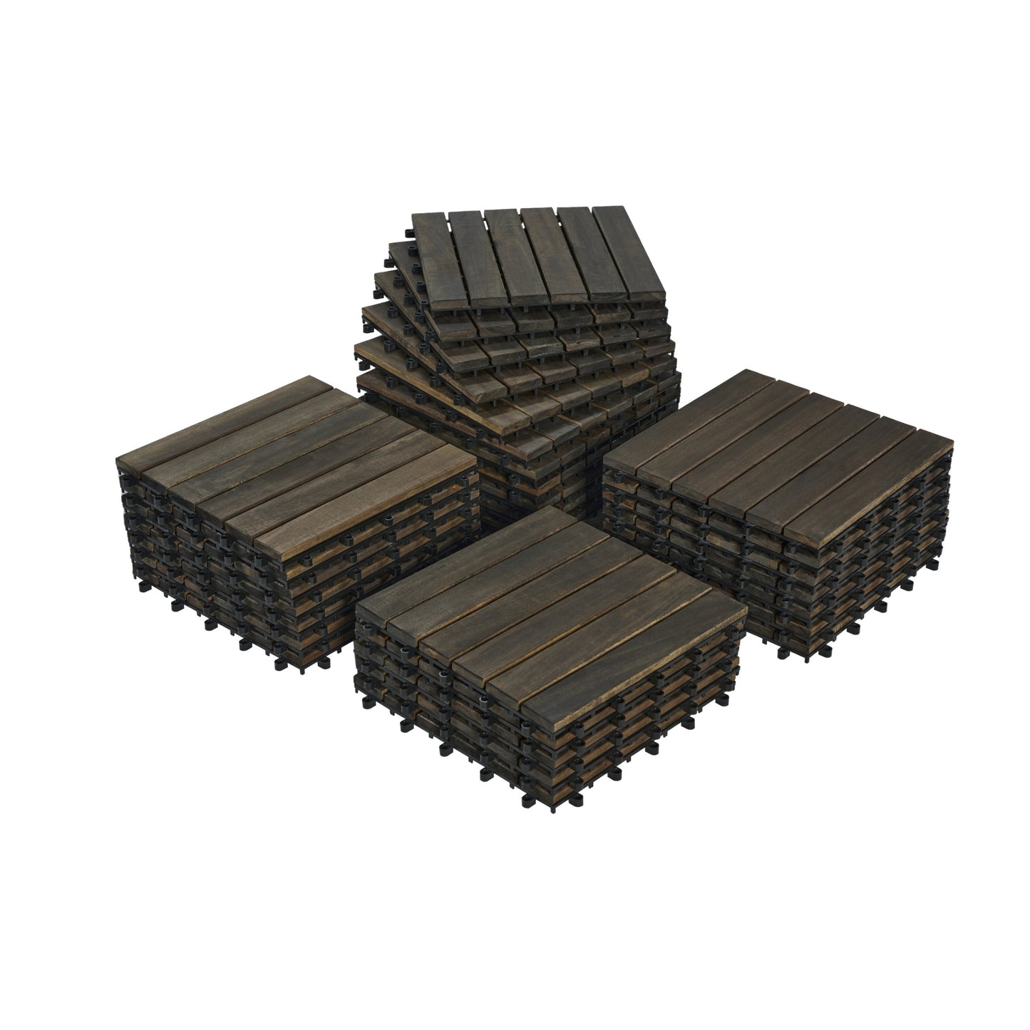 Interlocking Deck Tiles 12x12 Inch Dark Brown Acacia Hardwood Outdoor Flooring - Waterproof & Mold Resistant
