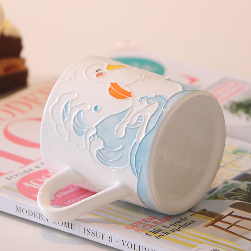 Hand-Painted Ceramic Mug with 3D Duck Design - Blue, 101-200ml
