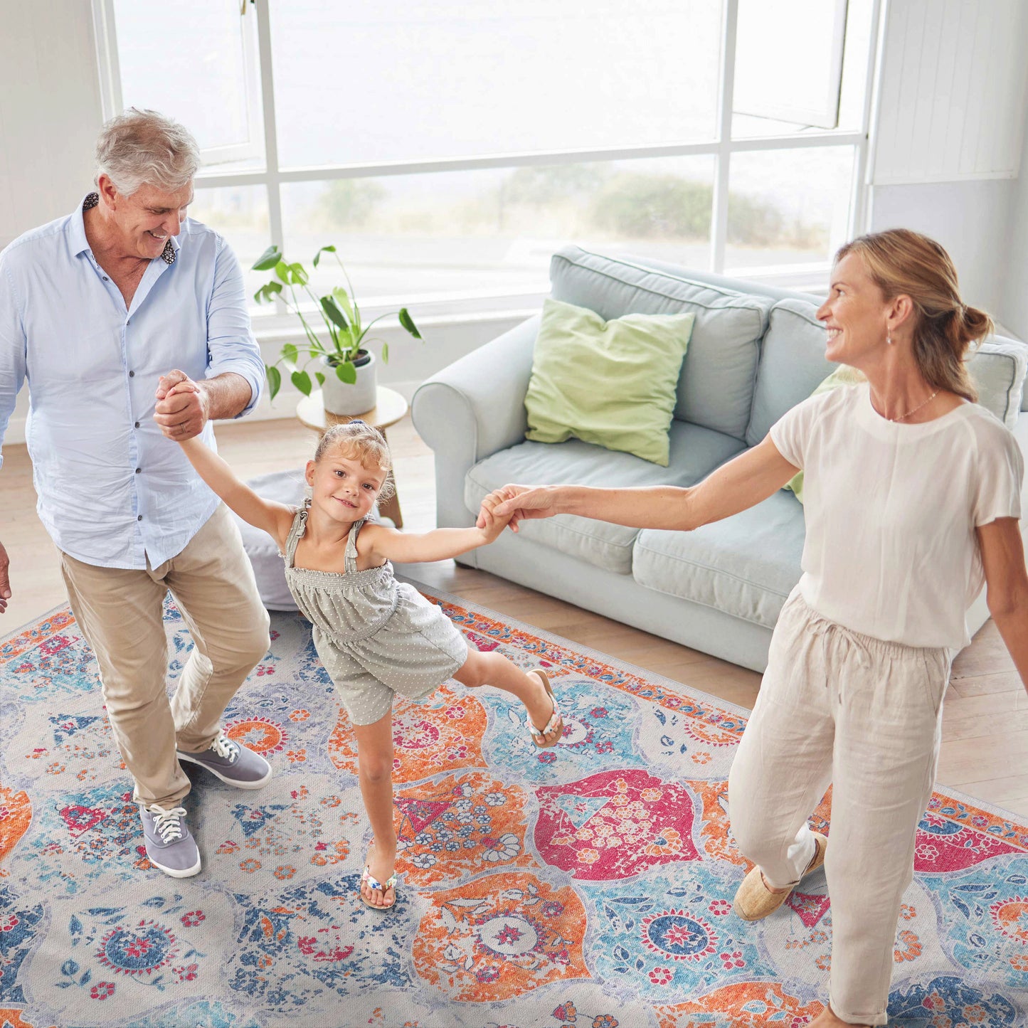 MAVAL Cream Washable Rug 5x8 Area Cream, 5' X 8'
