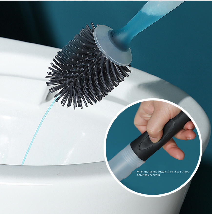 Wall-Mounted Bathroom Cleaning Brush with Long Handle and Silicone Bristles