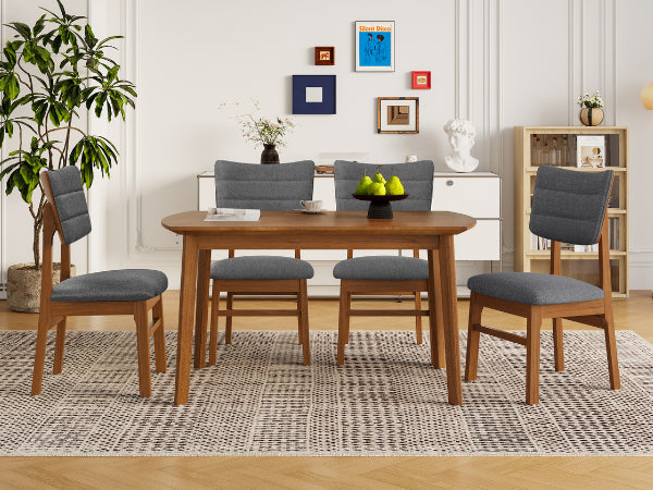 Farmhouse Dining Table Set for 4 with Upholstered Chairs - Brown & Gray