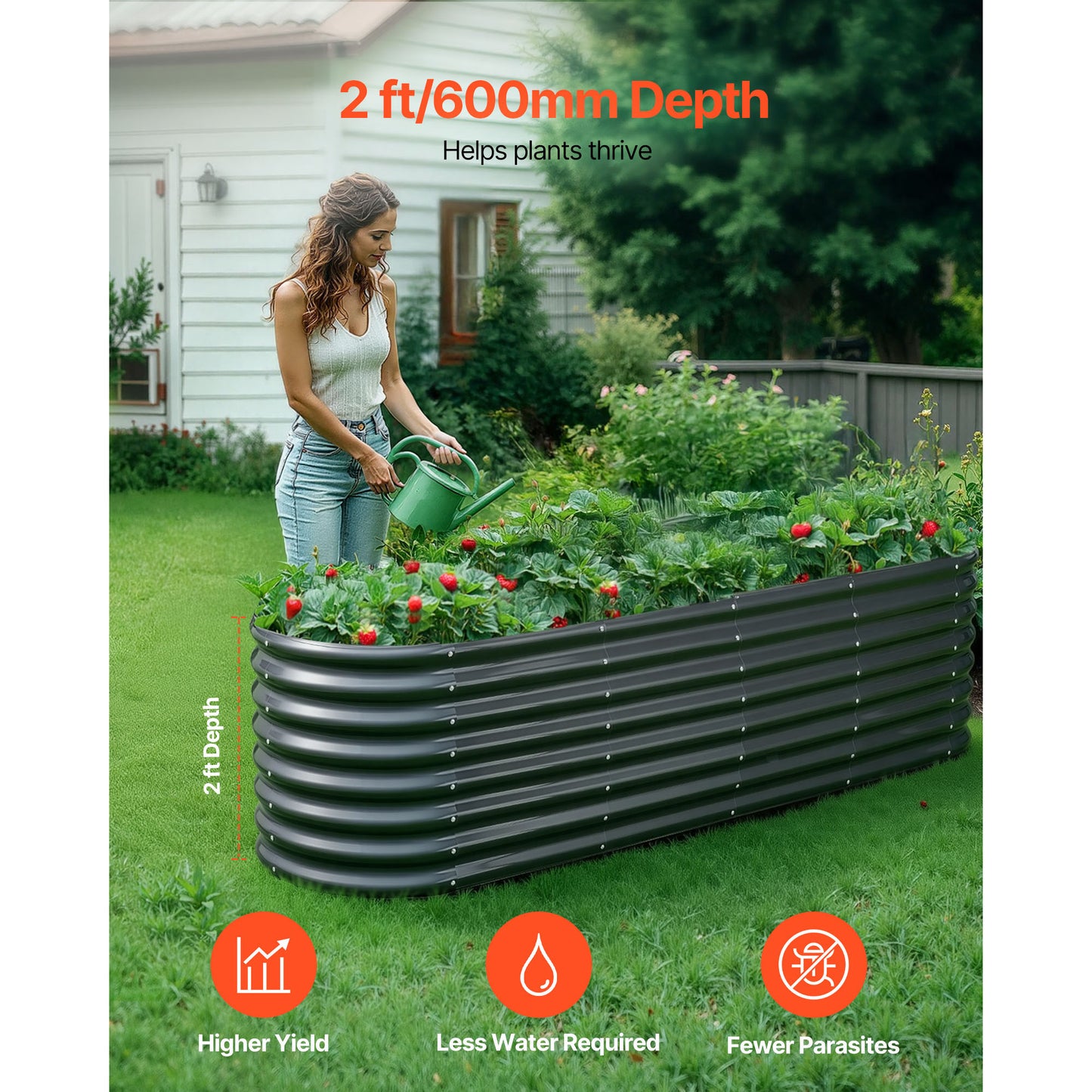 Metal Raised Garden Bed 8x2x2 ft Oval Outdoor Galvanized Planter Box for Vegetables Herbs Flowers