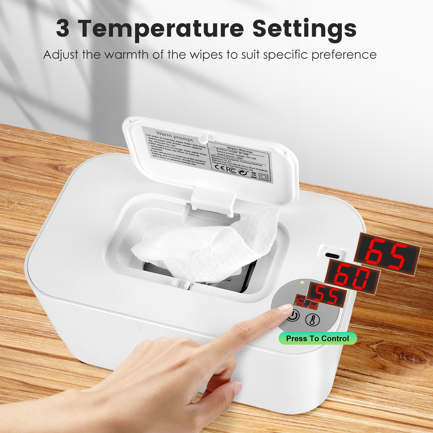 Baby Wipe Warmer with 3 Temperature Settings, Night Light & Large Capacity