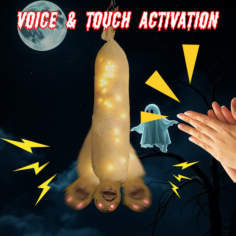 Halloween Hanging Ghost Inverted Mummy Light-Up Decoration - Yellow