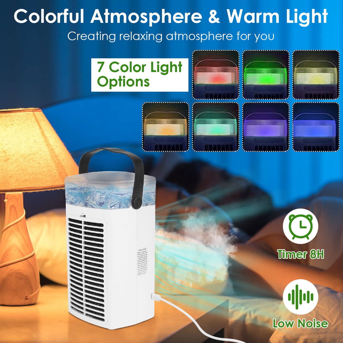 Portable Air Conditioner Fan - 4 in 1 Evaporative Cooler with 3 Speeds & Nightlight