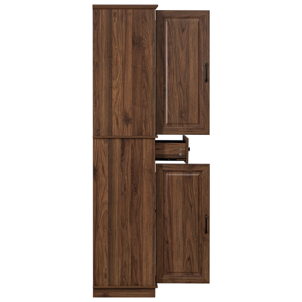 Tall Kitchen Pantry Cabinet with 3 Pull-Out Organizers - Brown