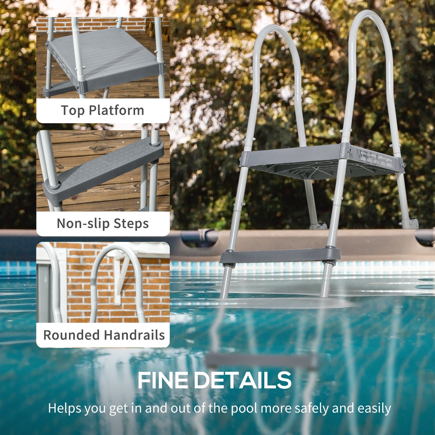 Above Ground Swimming Pool Ladder - Non-Slip Steps & Handrails