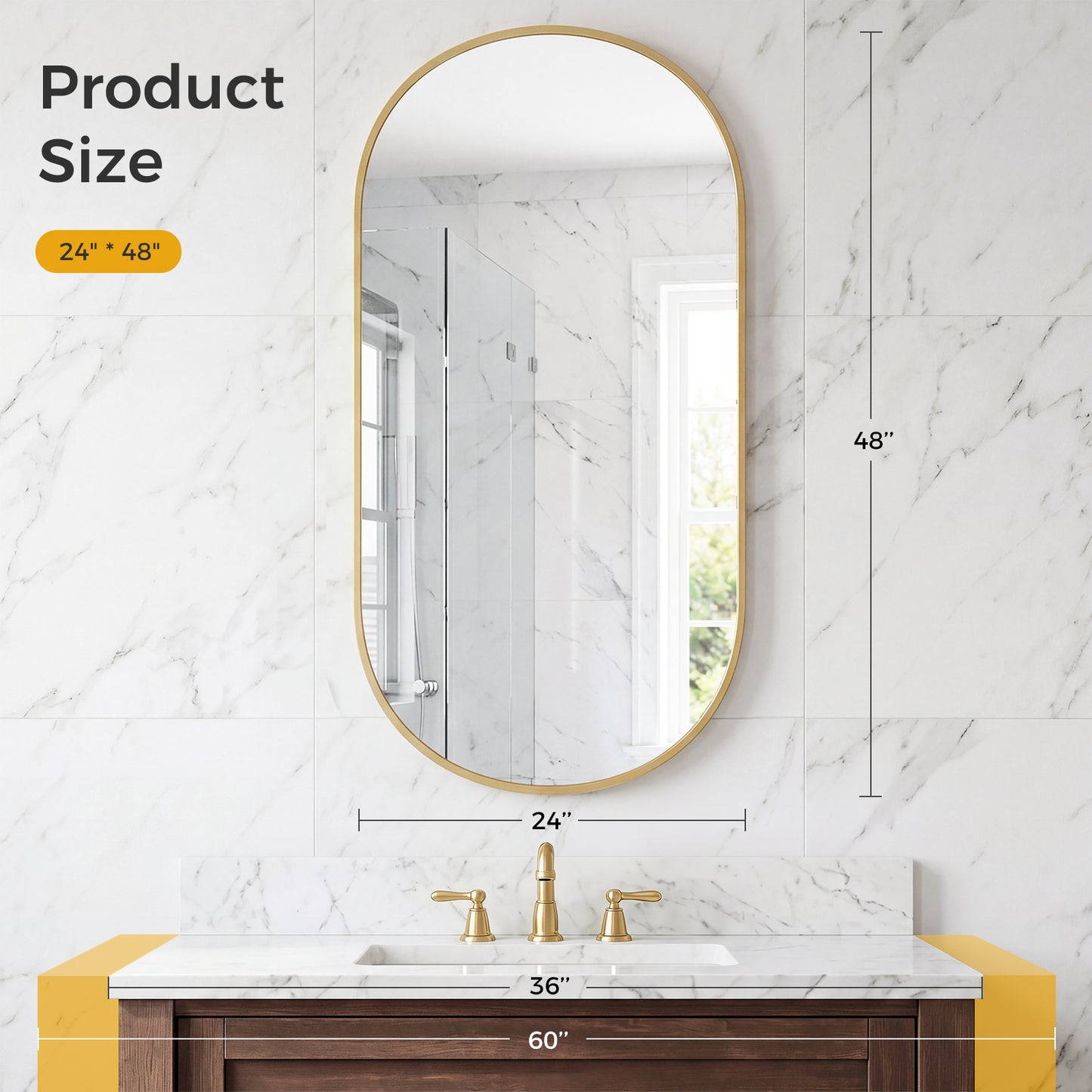 Bathroom Mirror, Oval Wall With Rust-proof Metal Frame And Tempered