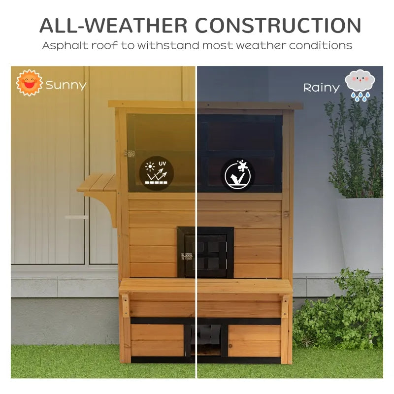Outdoor Cat House with 5 Escape Doors Weatherproof Wooden Shelter - Yellow & Black
