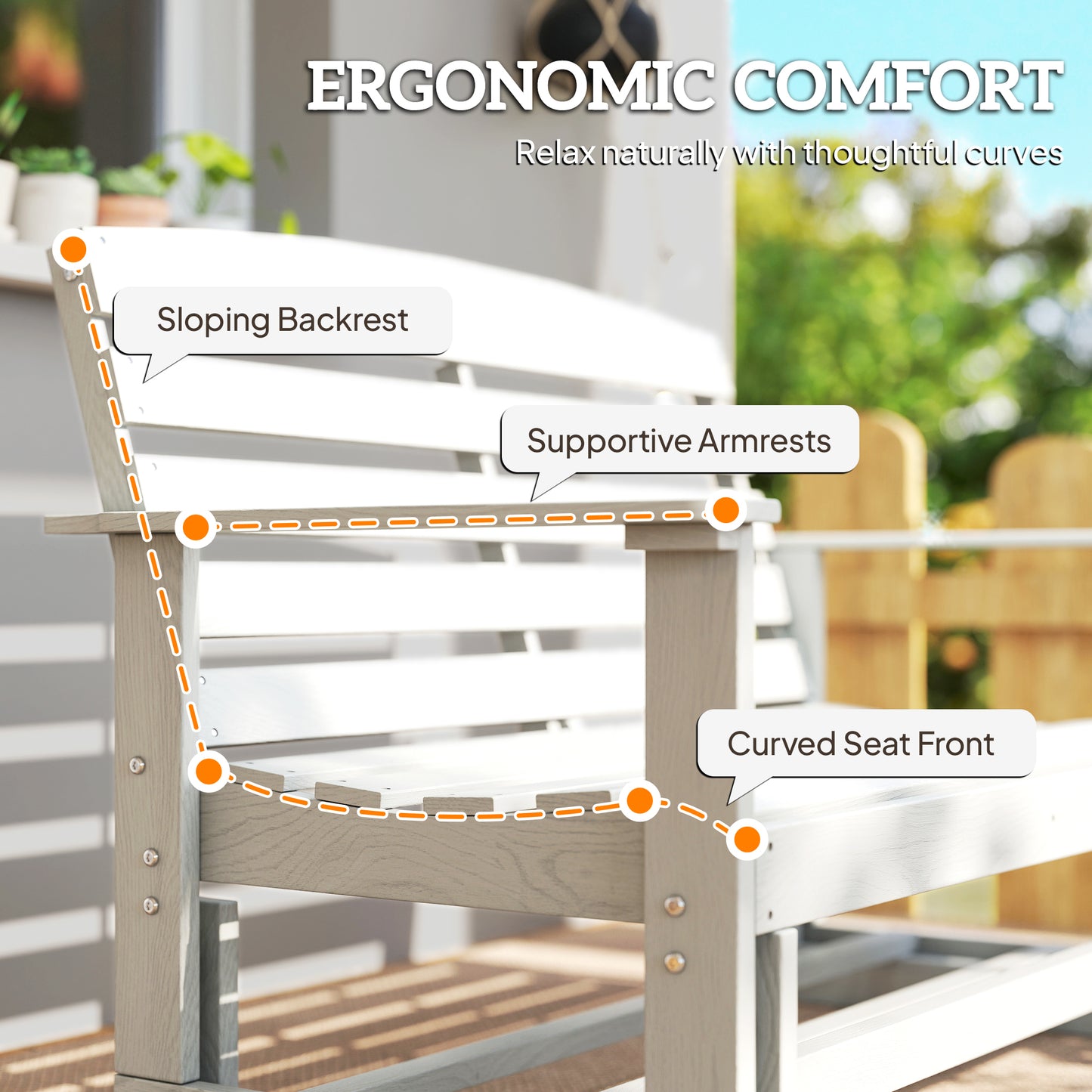 Patio Glider Bench with HDPE Slatted Double Rocking Chair - Distressed White