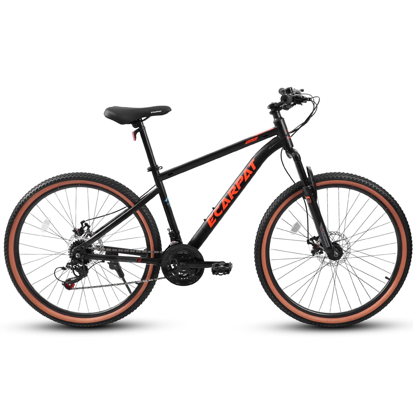 24 Inch Mountain Bike for Teenagers - High Carbon Steel Frame, Disc Brakes, Red & Black