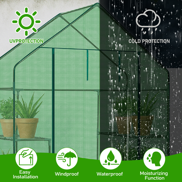 Walk-In Greenhouse with PE Cover & 4 Shelves - Indoor Outdoor Plant Garden