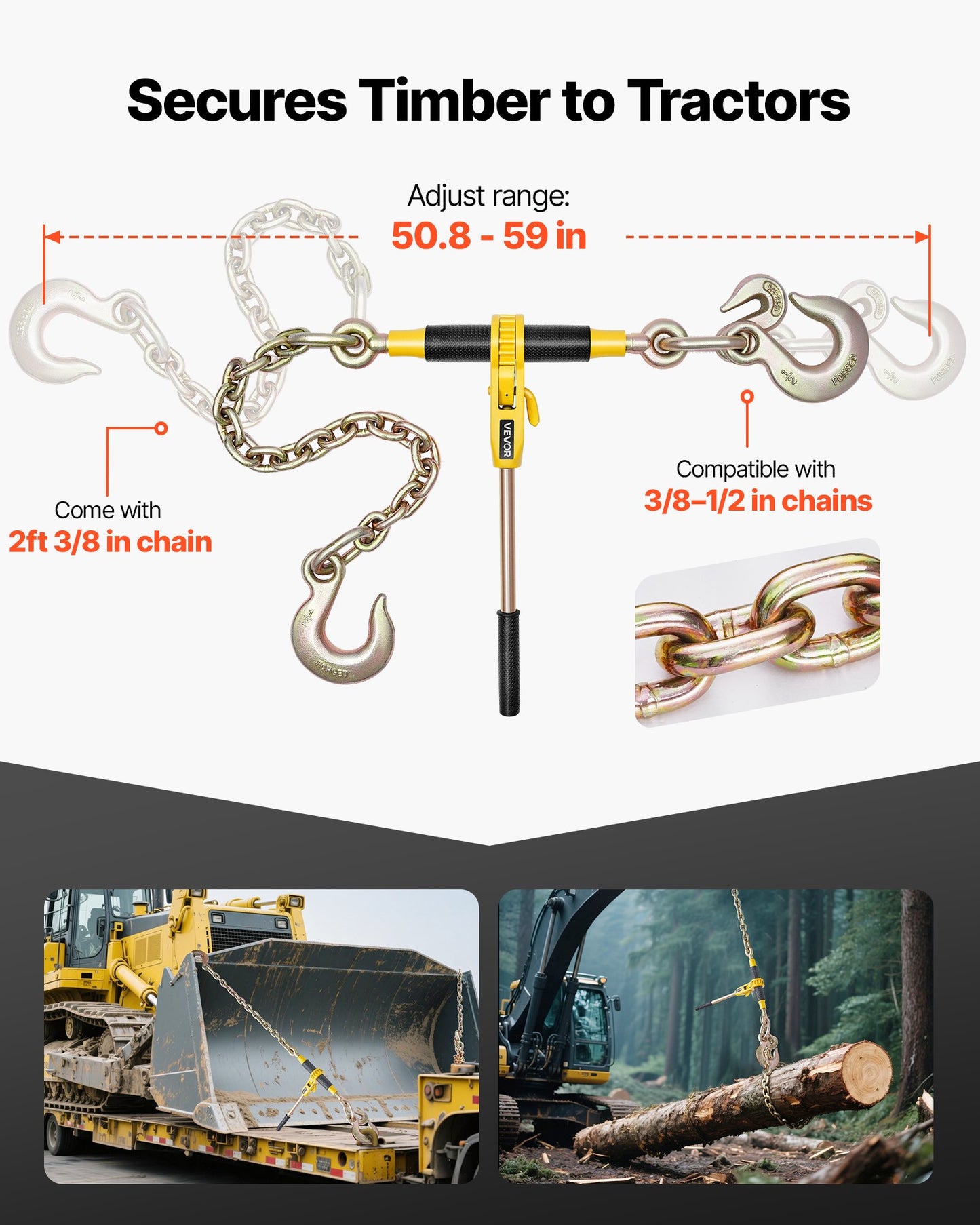 Heavy Duty Load Chain Binder with 3/8-Inch to 1/2-Inch Chains, Yellow