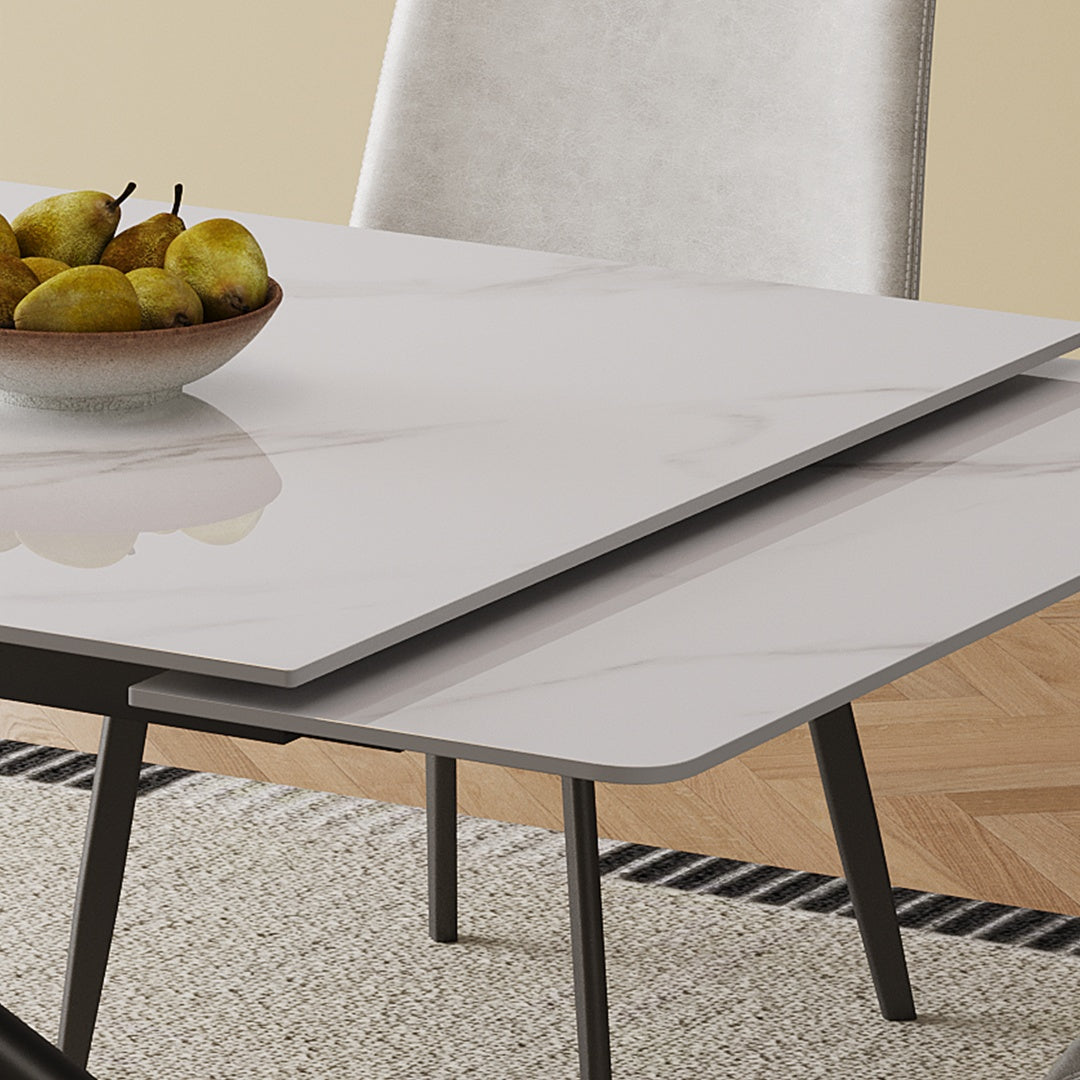 Retractable Dining Table - Modern Rectangular Sintered Stone, 71 Inch, White