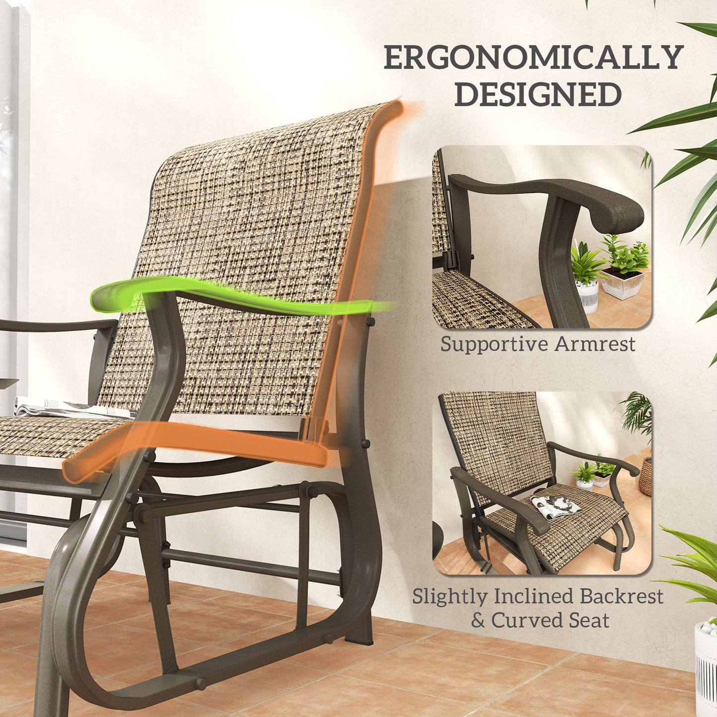 Outdoor Glider Chair with Mesh Seat - Light Mixed Brown
