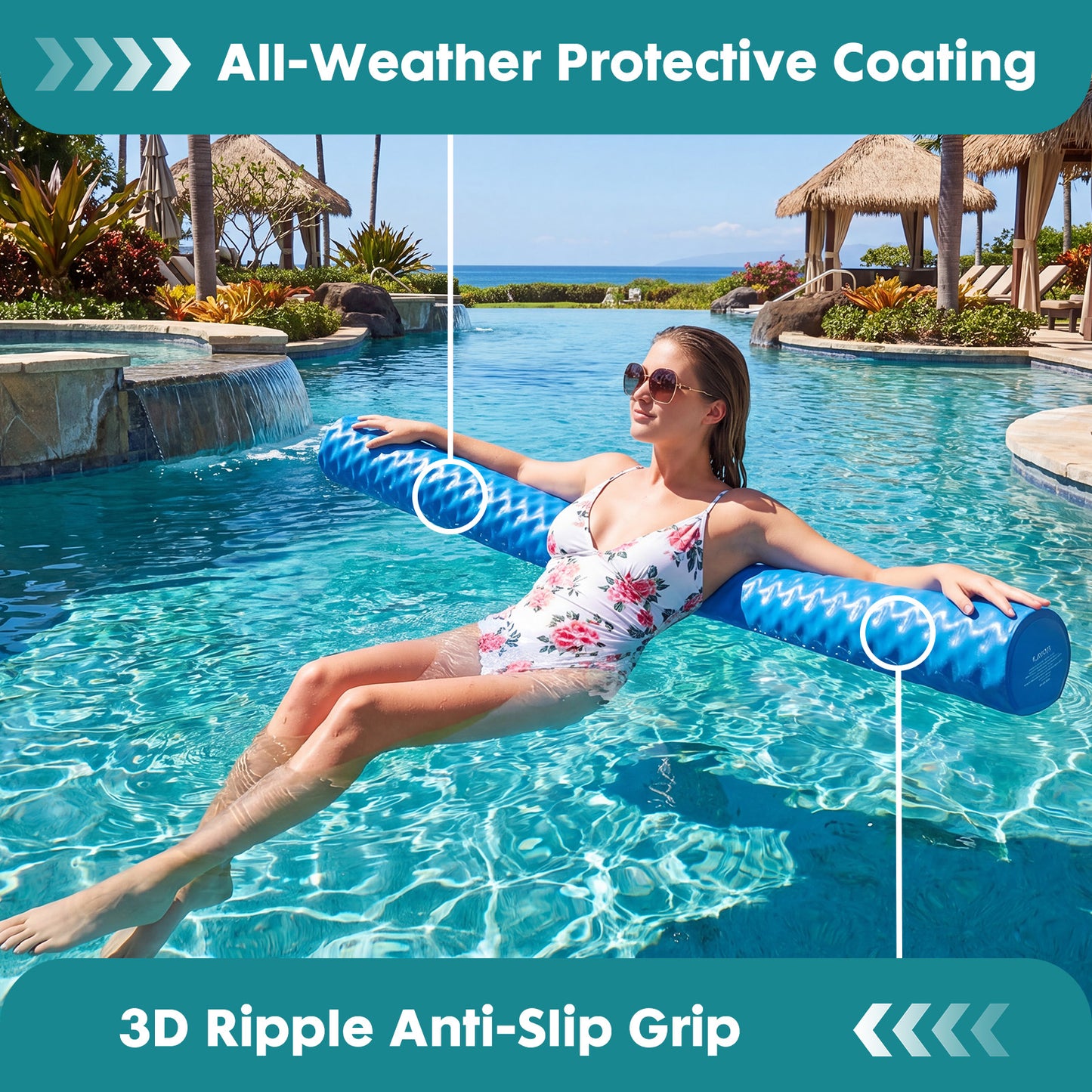 Noodle-Shaped Swimming Pool Float - High-Density Foam, Multiple Colors