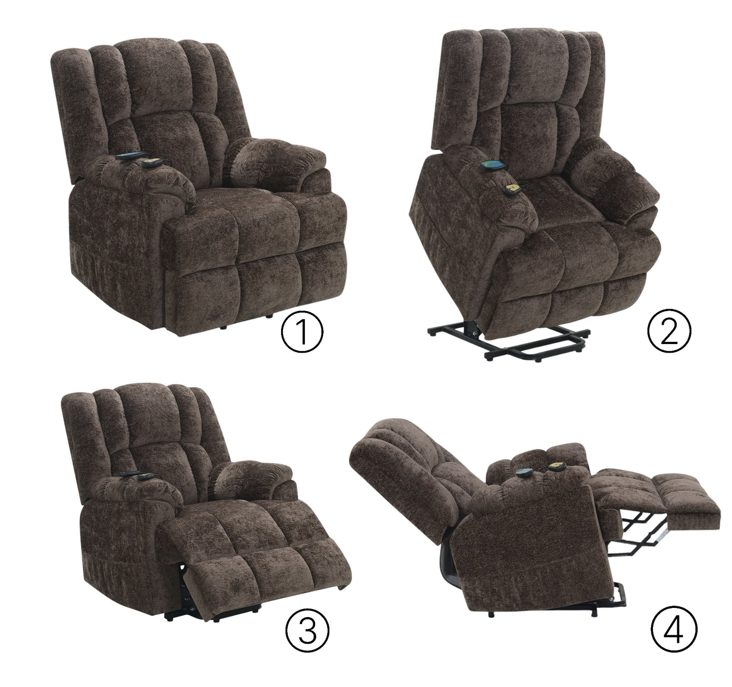 Power Motion Recliner with Lift, Heating & Massage - Brown Chenille