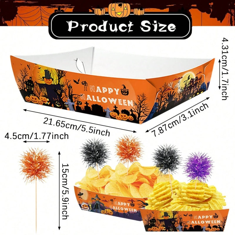 12 Pack Halloween Disposable Serving Trays with Foil Frill
