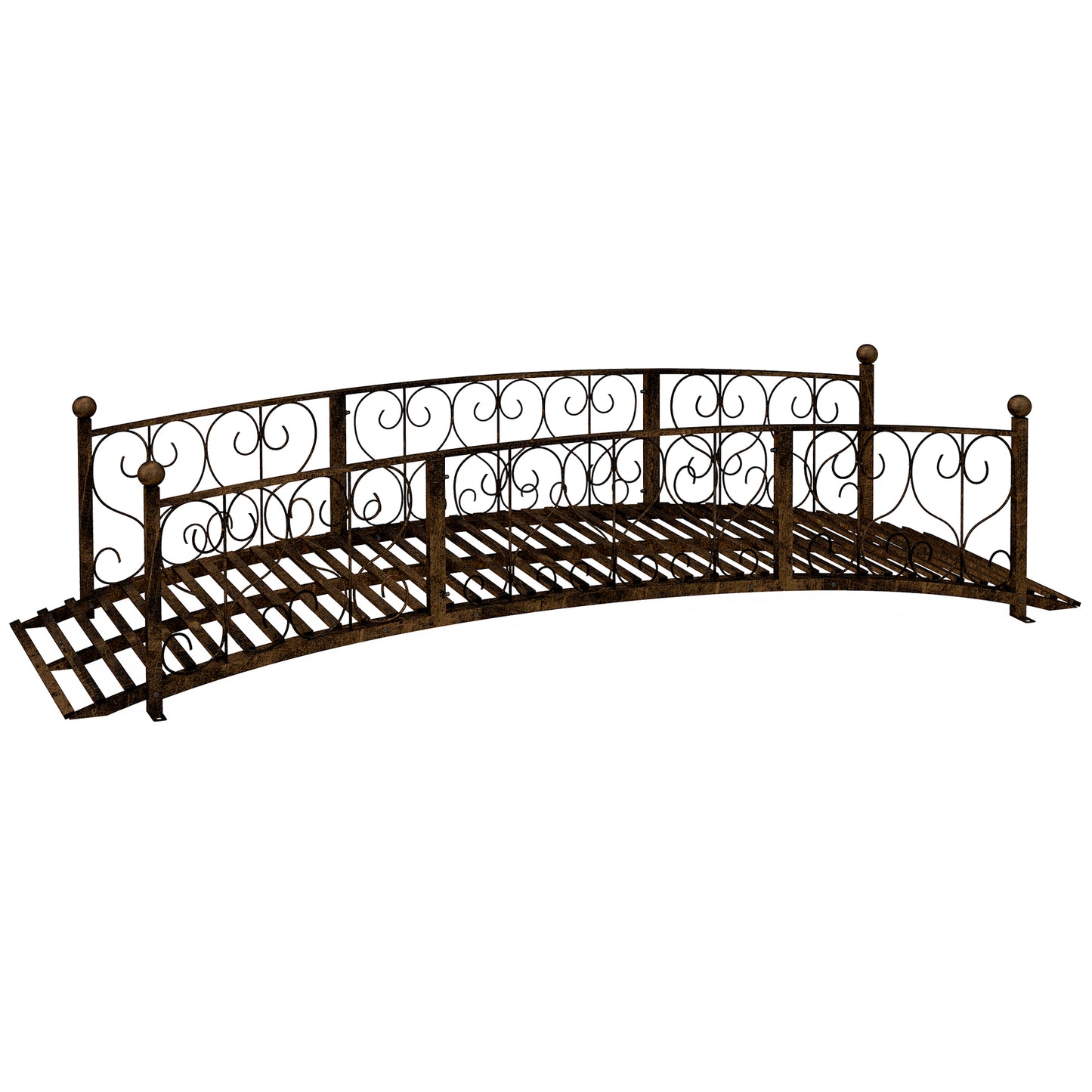 Bronze Metal Garden Arch Bridge with Side Railings, Decorative Scrollwork, 840x740x245 mm