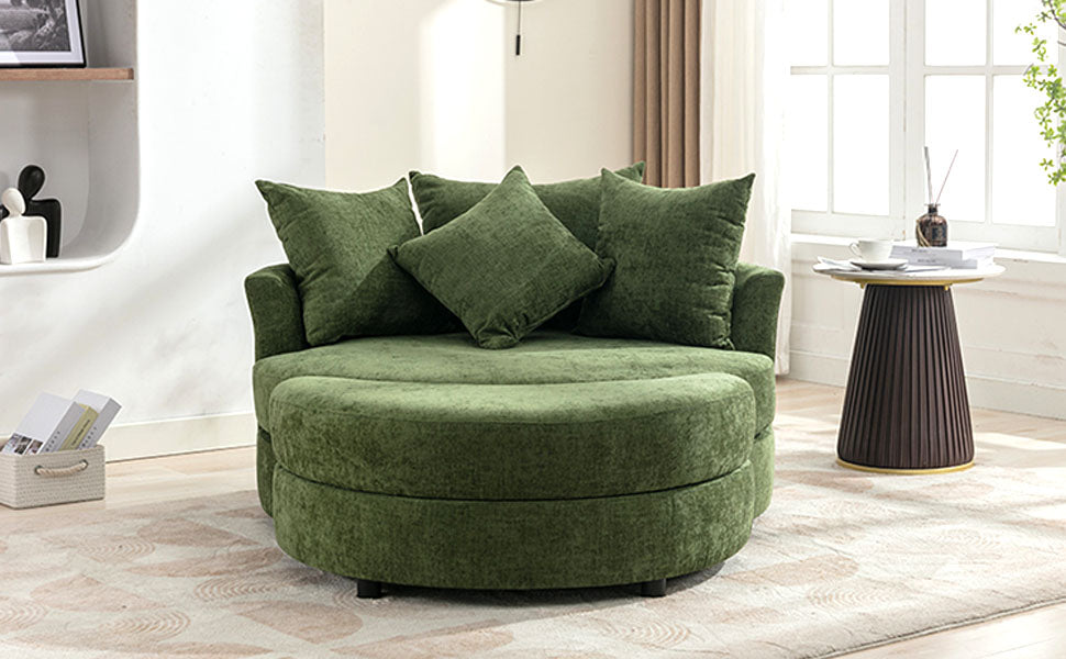 360° Swivel Accent Barrel Chair with Storage Ottoman & 4 Pillows - Green