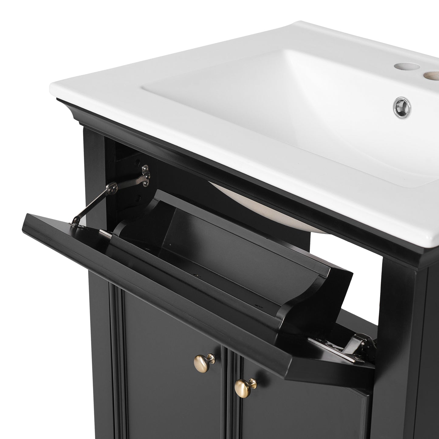 24" Black Modern Bathroom Vanity with Tip-Out Drawer & Soft-Close Hinges