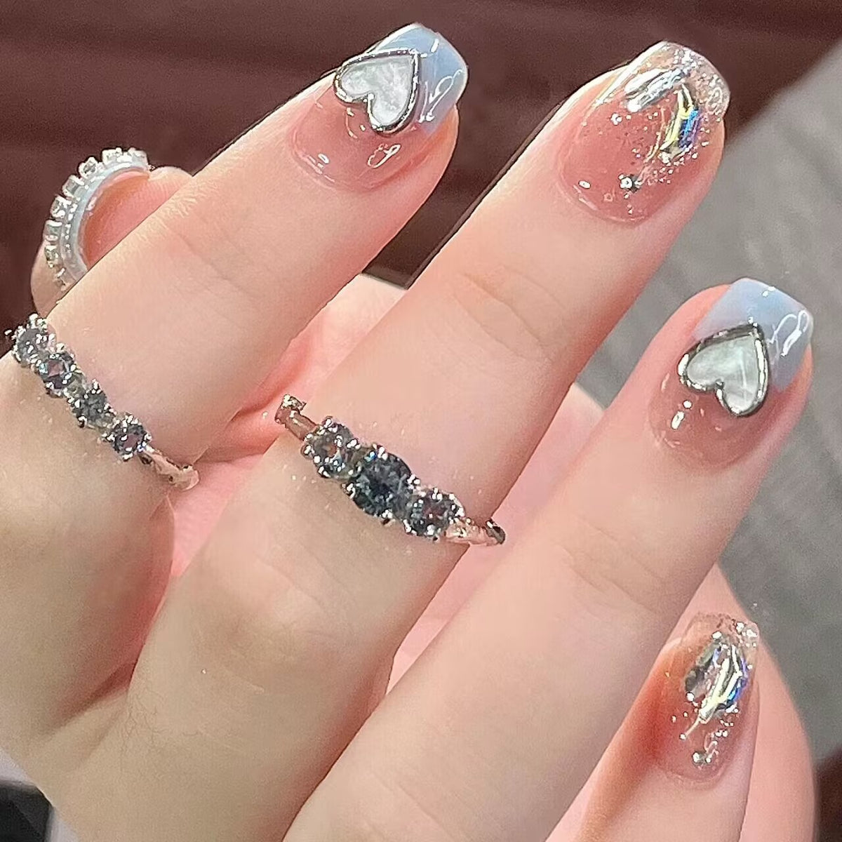 Ice Blue Butterfly Removable Nail Tips for Manicure - French Style, Jelly & Glue Variants